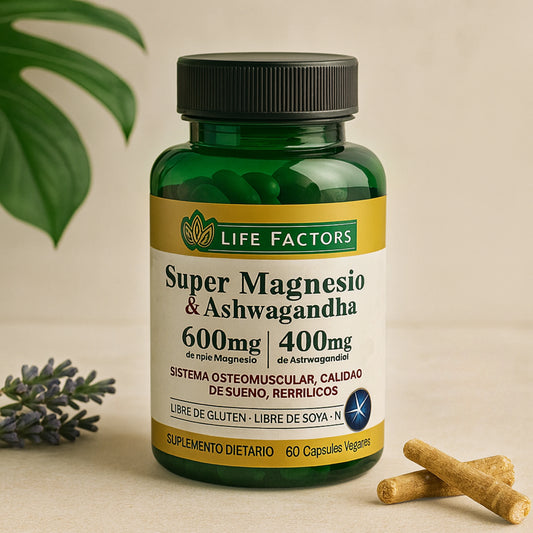 Life Factors – Magnesio + Ashwagandha para Estrés, Sueño y Equilibrio Hormonal